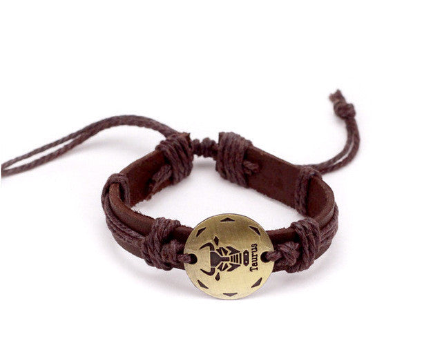 Taurus Leather Cuff Brown Bracelet