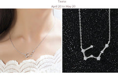 Taurus Constellation Women's Necklace Zodiac Pendant Silver Chain