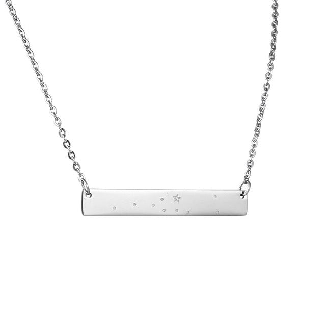 Taurus Constellation Women's Necklace Zodiac Bar Pendant Silver Chain