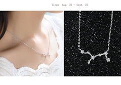 Virgo Constellation Women's Necklace Zodiac Pendant Silver Chain